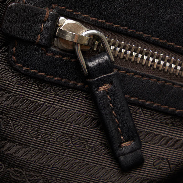 プラダ ロゴジャカード ショルダーバッグ ブラウン キャンバス レザー レディース PRADA 【中古】