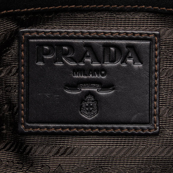 プラダ ロゴジャカード ショルダーバッグ ブラウン キャンバス レザー レディース PRADA 【中古】