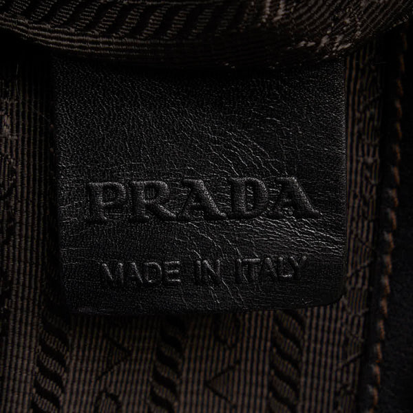 プラダ ロゴジャカード ショルダーバッグ ブラウン キャンバス レザー レディース PRADA 【中古】