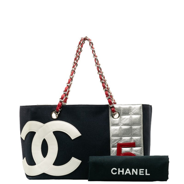 シャネル No.5 チェーン トートバッグ ネイビー マルチカラー キャンバス レザー レディース CHANEL 【中古】