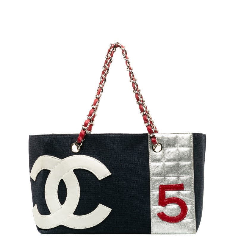 シャネル No.5 チェーン トートバッグ ネイビー マルチカラー キャンバス レザー レディース CHANEL 【中古】