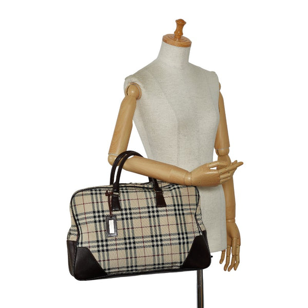 バーバリー ノバチェック ハンドバッグ ビジネスバッグ ブリーフケース ベージュ ブラウン キャンバス レザー レディース BURBERRY 【中古】