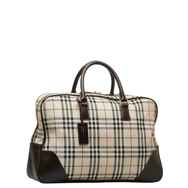 バーバリー ノバチェック ハンドバッグ ビジネスバッグ ブリーフケース ベージュ ブラウン キャンバス レザー レディース BURBERRY 【中古】