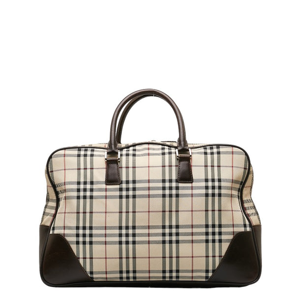 バーバリー ノバチェック ハンドバッグ ビジネスバッグ ブリーフケース ベージュ ブラウン キャンバス レザー レディース BURBERRY 【中古】
