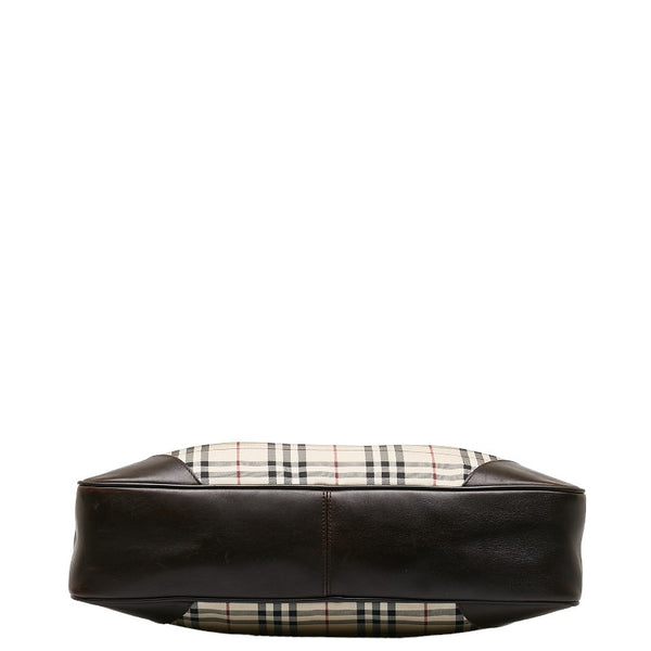 バーバリー ノバチェック ハンドバッグ ビジネスバッグ ブリーフケース ベージュ ブラウン キャンバス レザー レディース BURBERRY 【中古】