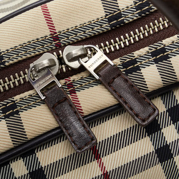 バーバリー ノバチェック ハンドバッグ ビジネスバッグ ブリーフケース ベージュ ブラウン キャンバス レザー レディース BURBERRY 【中古】