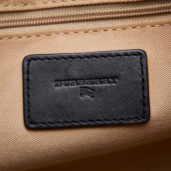 バーバリー チェック ハンドバッグ トートバッグ ブラック ベージュ キャンバス レザー レディース BURBERRY 【中古】
