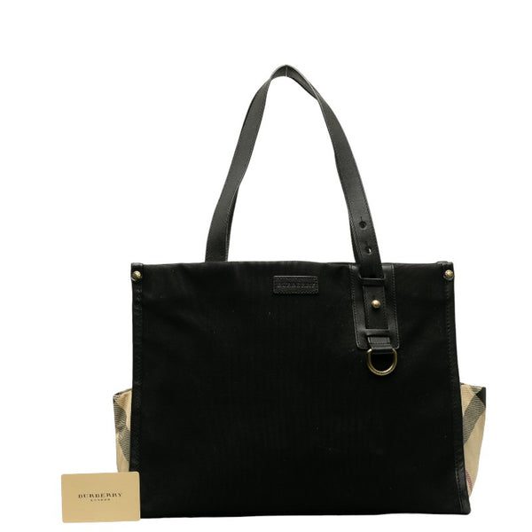 バーバリー チェック ハンドバッグ トートバッグ ブラック ベージュ キャンバス レザー レディース BURBERRY 【中古】
