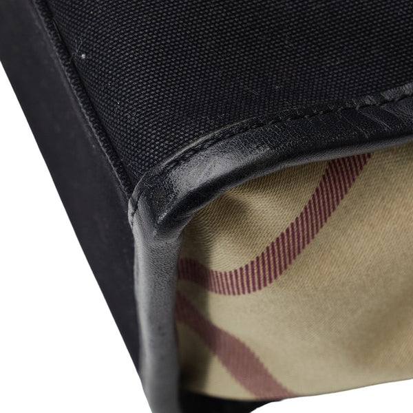 バーバリー チェック ハンドバッグ トートバッグ ブラック ベージュ キャンバス レザー レディース BURBERRY 【中古】