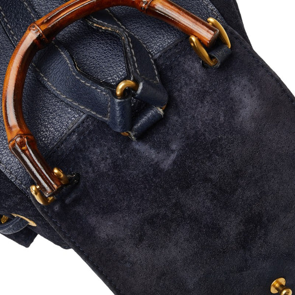 グッチ バンブー リュック バックパック 003 2852 ネイビー スウェード レザー レディース GUCCI 【中古】
