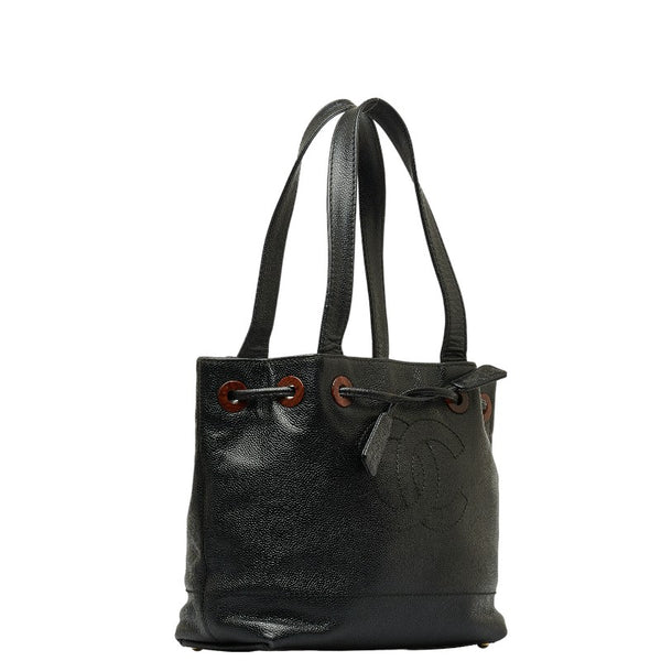 シャネル デカココマーク ハンドバッグ トートバッグ ブラック キャビアスキン レディース CHANEL 【中古】