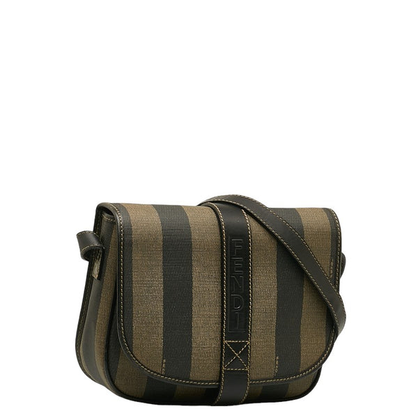 フェンディ ペカン 斜め掛け ショルダーバッグ ブラック グレー PVC レザー レディース FENDI 【中古】