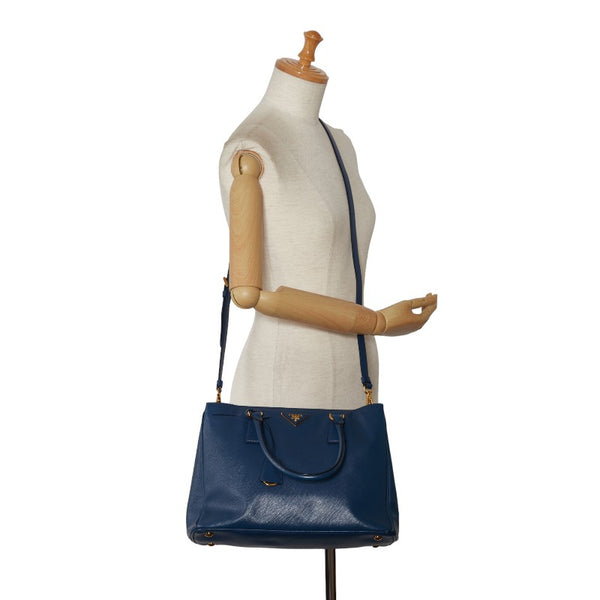 プラダ 三角ロゴプレート サフィアーノ ハンドバッグ ショルダーバッグ 2WAY 1BA874 ブルー レザー レディース PRADA 【中古】
