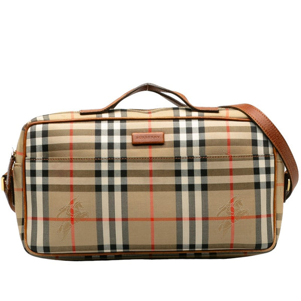 バーバリー ノバチェック シャドーホース ハンドバッグ ショルダーバッグ 2WAY ベージュ キャンバス レザー レディース BURBERRY 【中古】