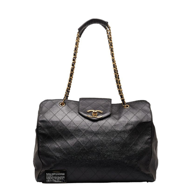 シャネル スーパーモデルバッグ ココマーク チェーン トートバッグ ワンショルダーバッグ ブラック レザー レディース CHANEL 【中古】
