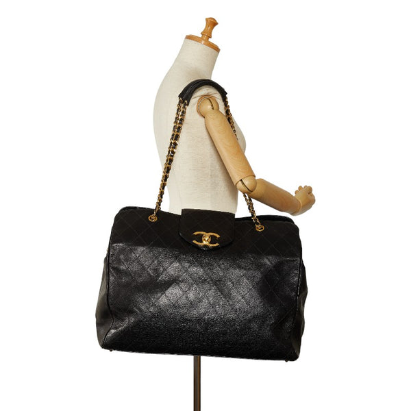シャネル スーパーモデルバッグ ココマーク チェーン トートバッグ ワンショルダーバッグ ブラック レザー レディース CHANEL 【中古】
