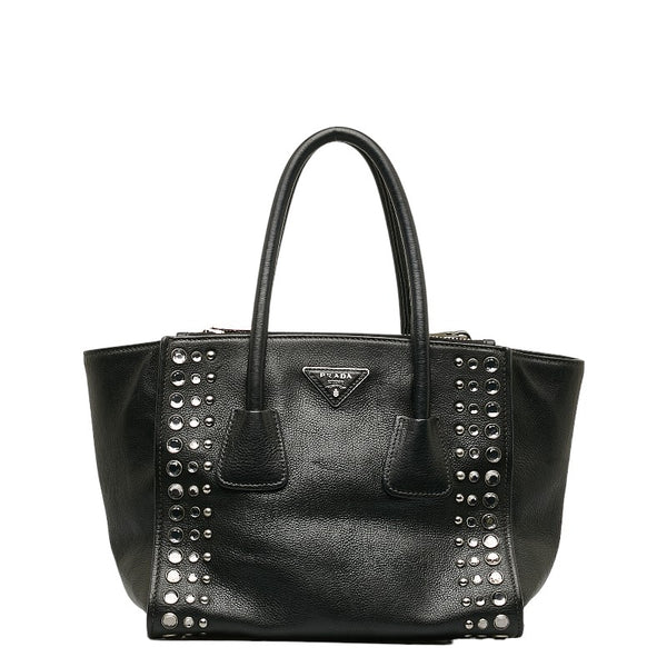 プラダ 三角ロゴプレート ダイヤ スタッズ ハンドバッグ ショルダーバッグ 2WAY B2625O ブラック レザー レディース PRADA 【中古】