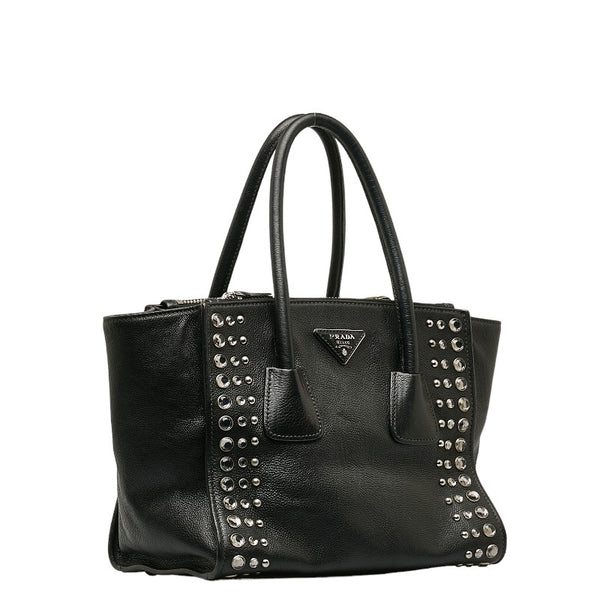 プラダ 三角ロゴプレート ダイヤ スタッズ ハンドバッグ ショルダーバッグ 2WAY B2625O ブラック レザー レディース PRADA 【中古】
