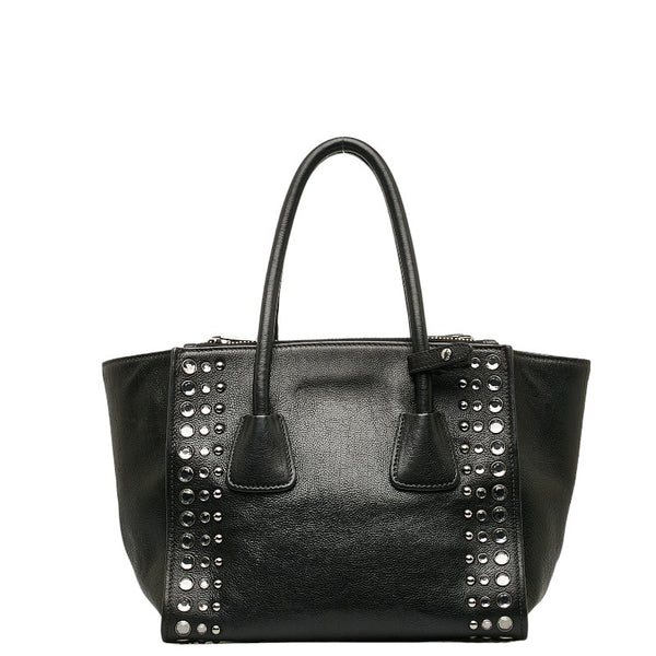 プラダ 三角ロゴプレート ダイヤ スタッズ ハンドバッグ ショルダーバッグ 2WAY B2625O ブラック レザー レディース PRADA 【中古】