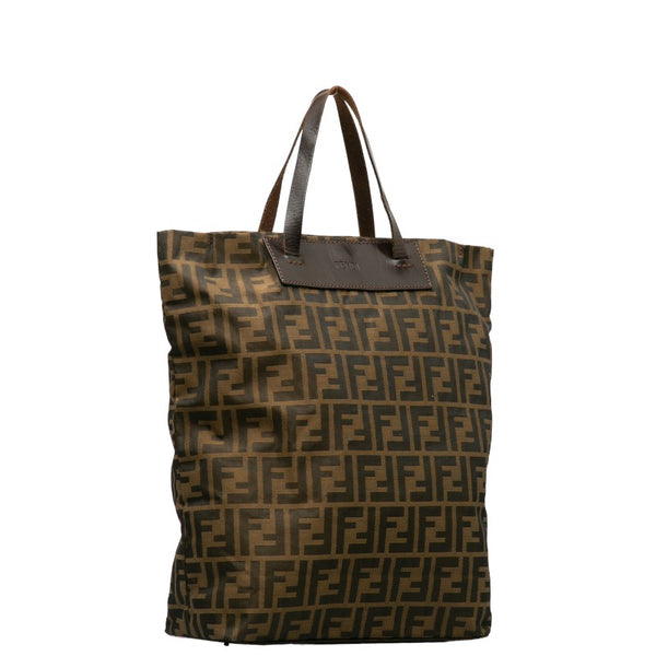 フェンディ ズッカ トートバッグ 15610 ベージュ ブラウン キャンバス レザー レディース FENDI 【中古】