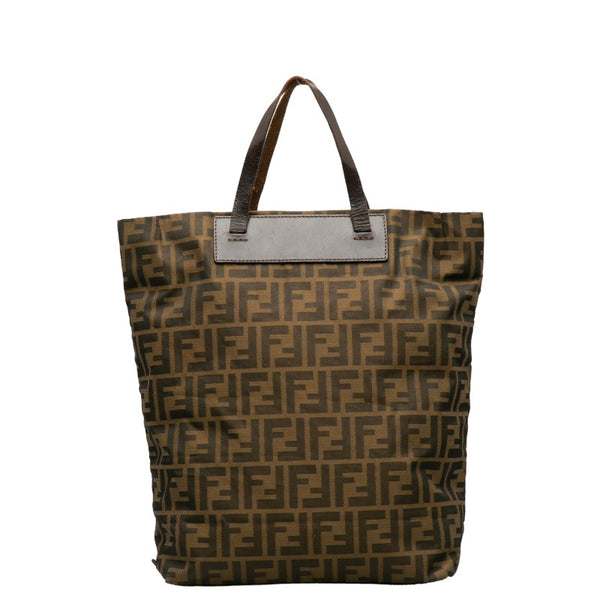 フェンディ ズッカ トートバッグ 15610 ベージュ ブラウン キャンバス レザー レディース FENDI 【中古】