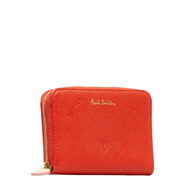 ポール スミス スミシーハート ラウンドファスナー コインケース レッド レザー レディース Paul Smith 【中古】