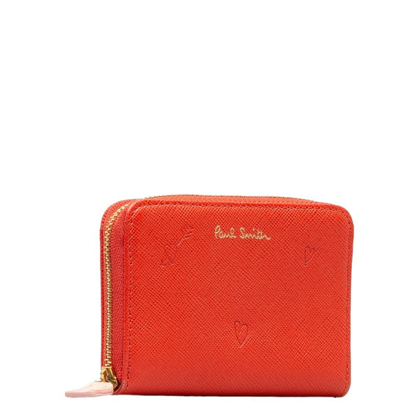 ポール スミス スミシーハート ラウンドファスナー コインケース レッド レザー レディース Paul Smith 【中古】