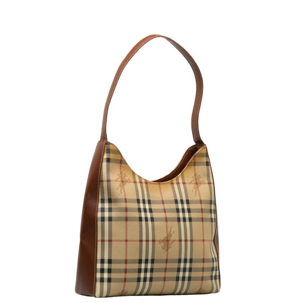 バーバリー ノバチェック シャドーホース ワンショルダーバッグ ベージュ ブラウン PVC レザー レディース BURBERRY 【中古】
