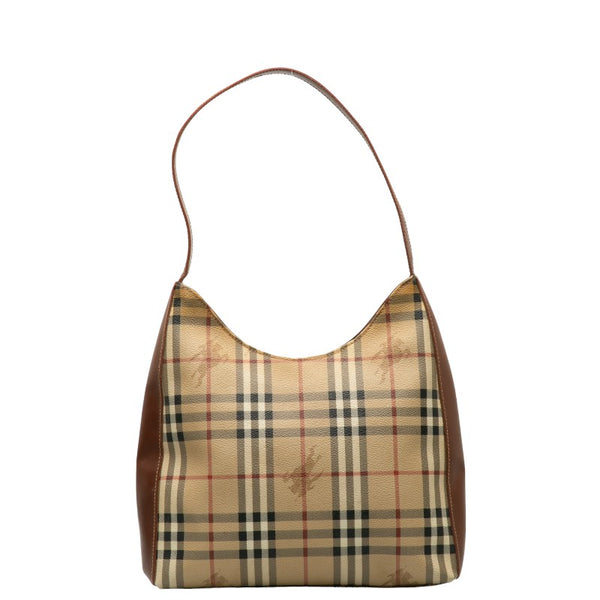 バーバリー ノバチェック シャドーホース ワンショルダーバッグ ベージュ ブラウン PVC レザー レディース BURBERRY 【中古】
