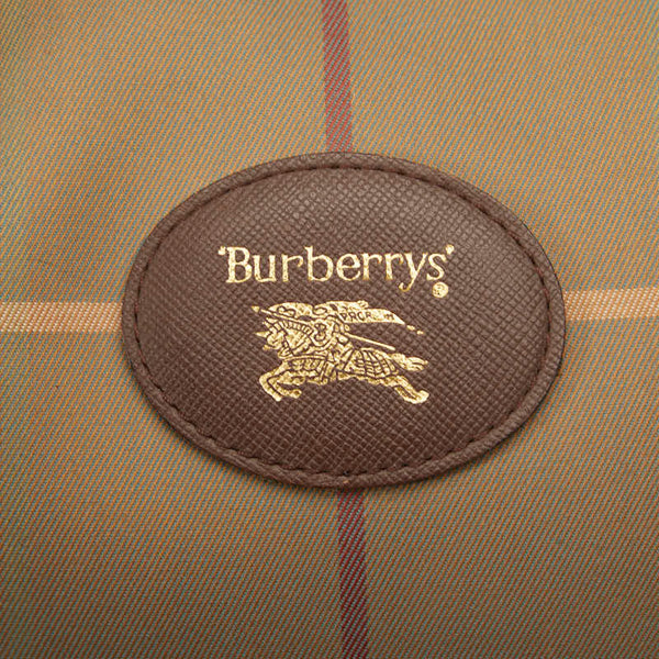 バーバリー チェック ボストンバッグ カーキ ブラウン キャンバス レザー レディース BURBERRY 【中古】