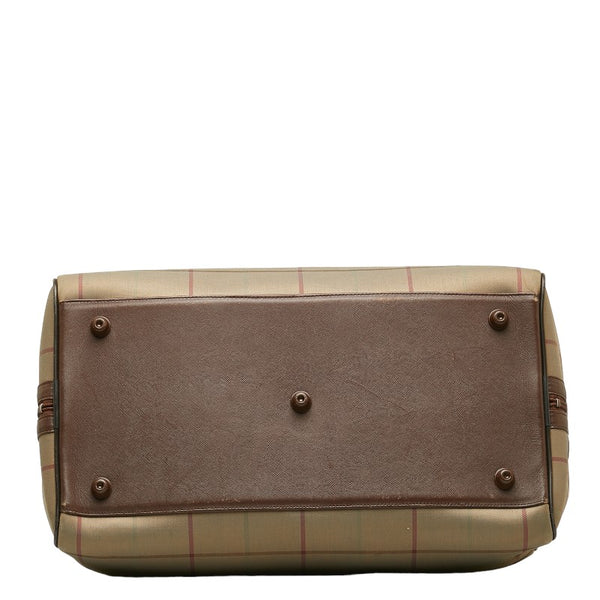 バーバリー チェック ボストンバッグ カーキ ブラウン キャンバス レザー レディース BURBERRY 【中古】