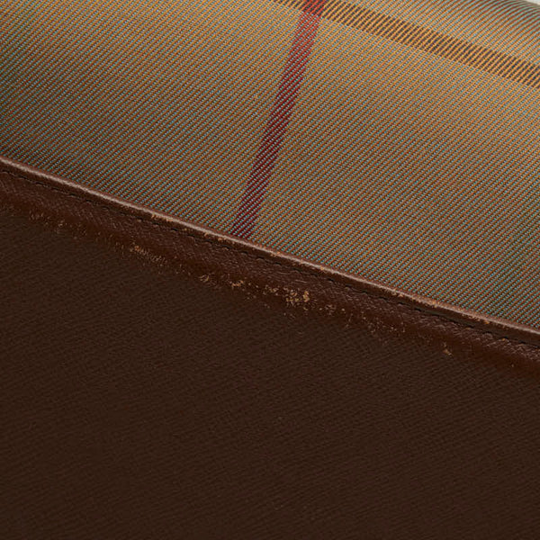 バーバリー チェック ボストンバッグ カーキ ブラウン キャンバス レザー レディース BURBERRY 【中古】