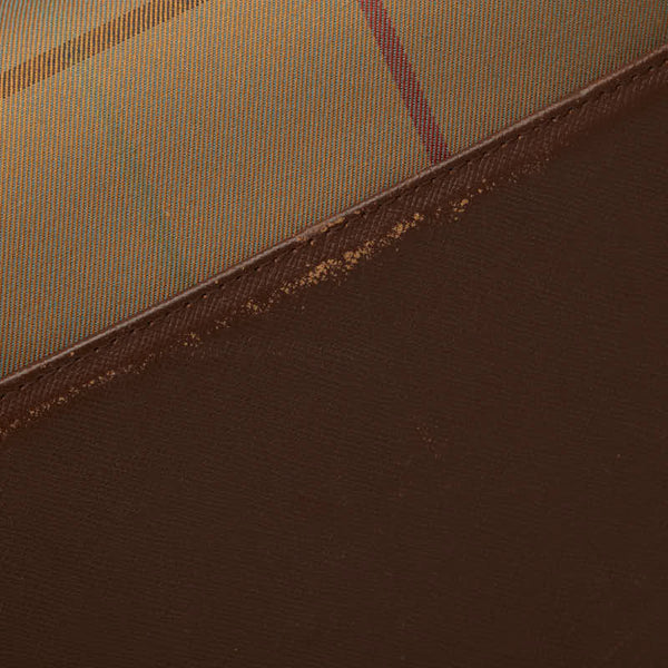 バーバリー チェック ボストンバッグ カーキ ブラウン キャンバス レザー レディース BURBERRY 【中古】