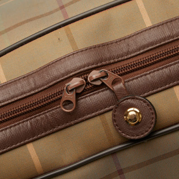 バーバリー チェック ボストンバッグ カーキ ブラウン キャンバス レザー レディース BURBERRY 【中古】