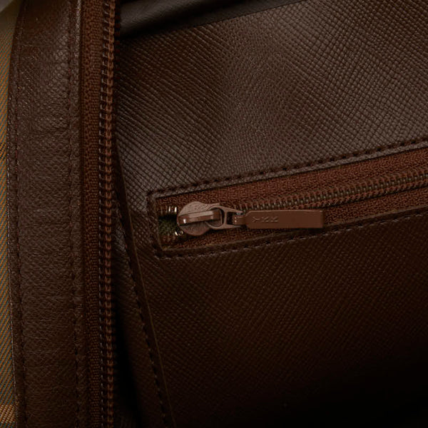 バーバリー チェック ボストンバッグ カーキ ブラウン キャンバス レザー レディース BURBERRY 【中古】