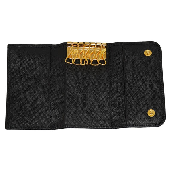 プラダ サフィアーノ 6連 キーケース 1PG222 ブラック レザー レディース PRADA 【中古】