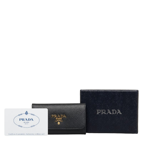 プラダ サフィアーノ 6連 キーケース 1PG222 ブラック レザー レディース PRADA 【中古】