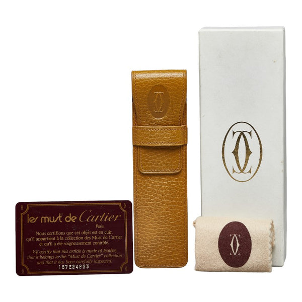 カルティエ ペンケース マスタード イエロー レザー レディース CARTIER 【中古】
