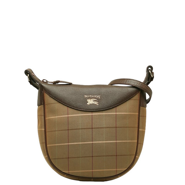 バーバリー チェック 斜め掛け ショルダーバッグ  カーキ ブラウン キャンバス レザー レディース BURBERRY 【中古】