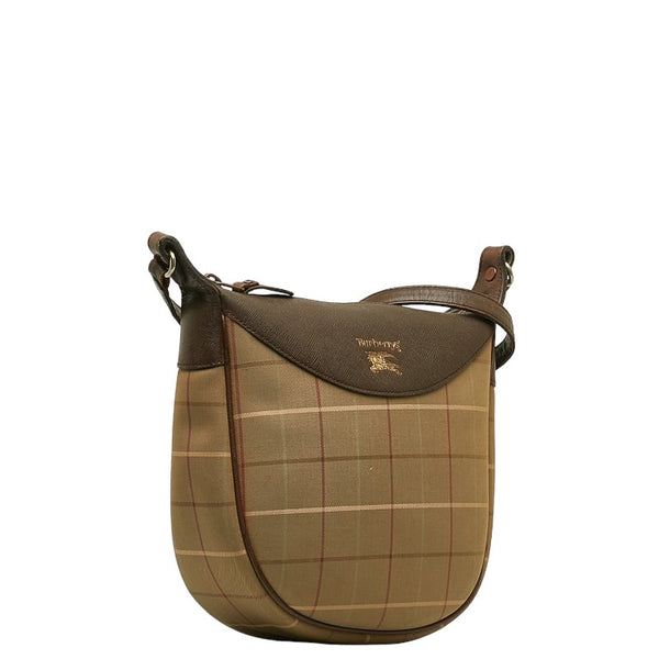 バーバリー チェック 斜め掛け ショルダーバッグ  カーキ ブラウン キャンバス レザー レディース BURBERRY 【中古】