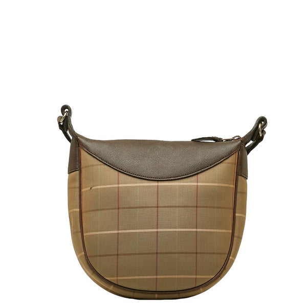 バーバリー チェック 斜め掛け ショルダーバッグ  カーキ ブラウン キャンバス レザー レディース BURBERRY 【中古】