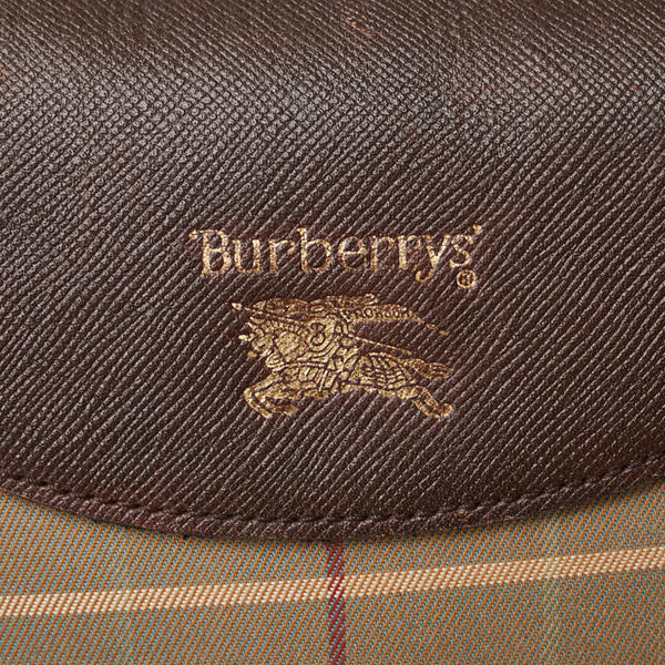 バーバリー チェック 斜め掛け ショルダーバッグ  カーキ ブラウン キャンバス レザー レディース BURBERRY 【中古】