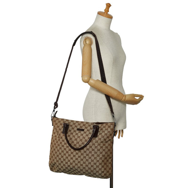 グッチ GGキャンバス トートバッグ ショルダーバッグ 2WAY 122797 ベージュ ブラウン キャンバス レザー レディース GUCCI 【中古】