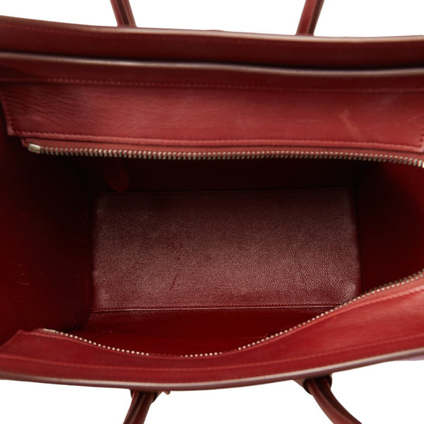 セリーヌ ラゲージ マイクロショッパー ハンドバッグ レッド レザー レディース CELINE 【中古】