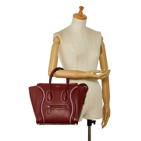 セリーヌ ラゲージ マイクロショッパー ハンドバッグ レッド レザー レディース CELINE 【中古】