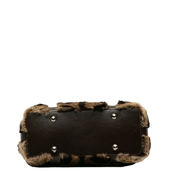 サルヴァトーレフェラガモ ゼブラ柄 ハンドバッグ ショルダーバッグ 2WAY AF-21 4882 ブラウン ラビットファー レザー レディース Salvatore Ferragamo 【中古】