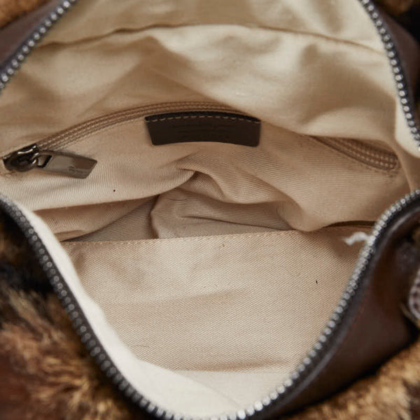 サルヴァトーレフェラガモ ゼブラ柄 ハンドバッグ ショルダーバッグ 2WAY AF-21 4882 ブラウン ラビットファー レザー レディース Salvatore Ferragamo 【中古】