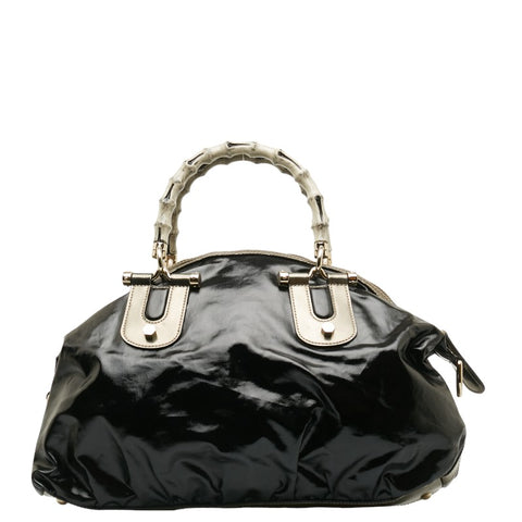 グッチ バンブー ハンドバッグ ショルダーバッグ 2way 189867 ブラック パテントレザー レディース GUCCI 【中古】