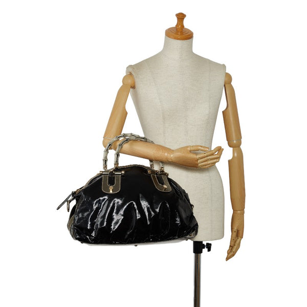 グッチ バンブー ハンドバッグ ショルダーバッグ 2way 189867 ブラック パテントレザー レディース GUCCI 【中古】