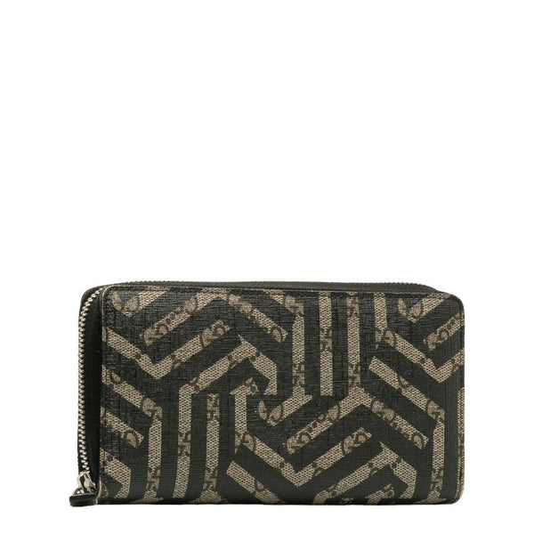 グッチ GGカレイド ラウンドファスナー 長財布  411766 ベージュ ブラック PVC レザー レディース GUCCI 【中古】